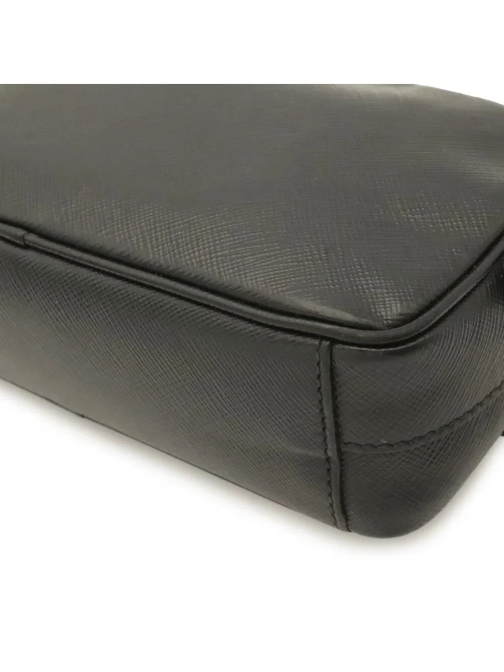 Prada Logo Shoulder Bag Pouch Pochette 2-Way Clutch Leather Nero Black Overseas
